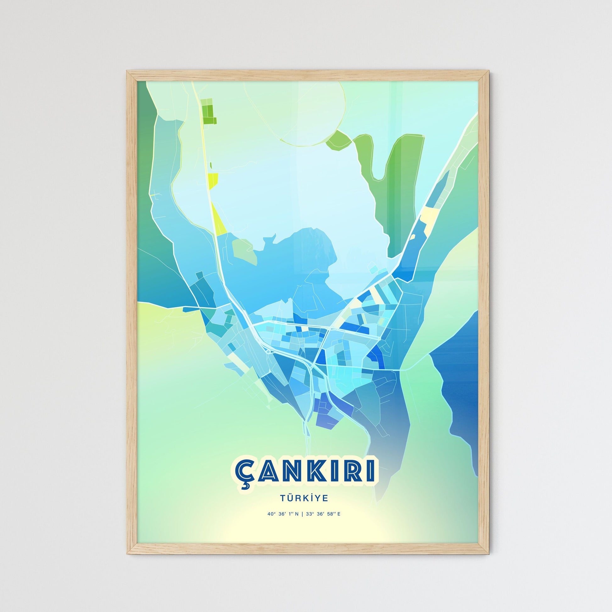 Colorful ÇANKIRI TURKEY Fine Art Map Cool Blue