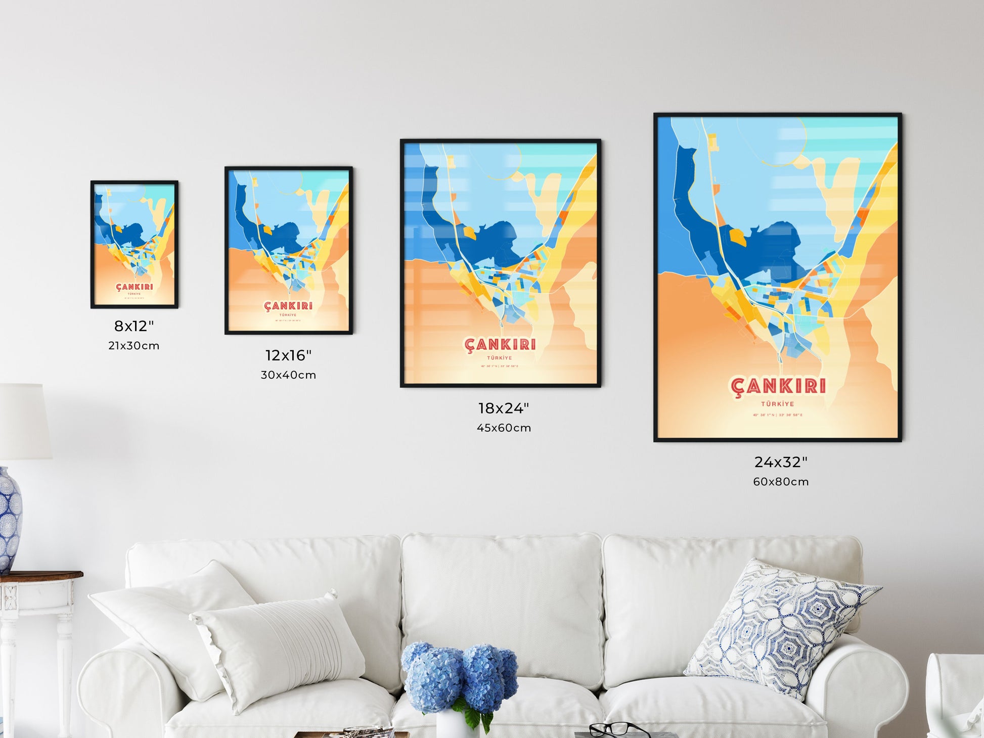 Colorful ÇANKIRI TURKEY Fine Art Map Blue Orange