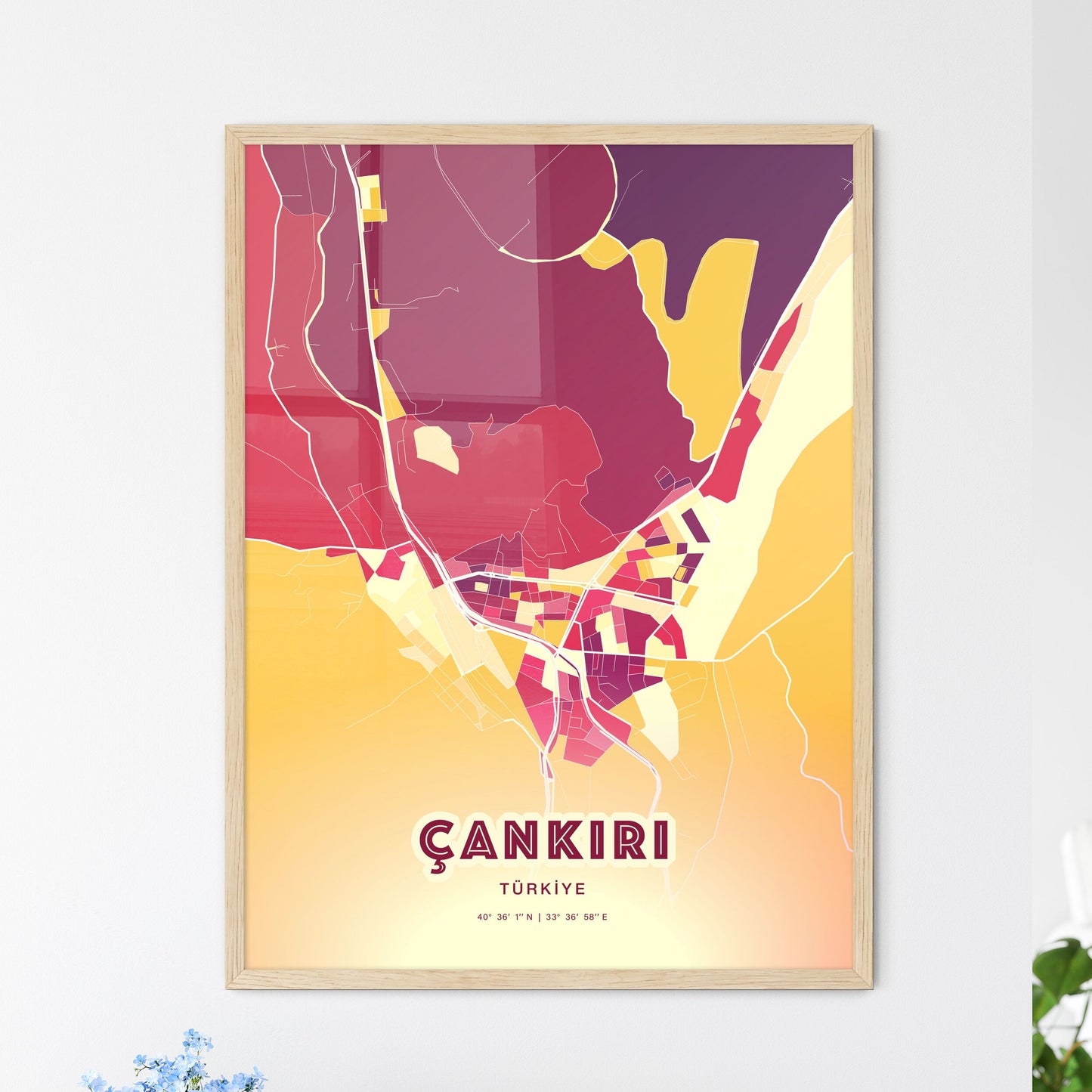 Colorful ÇANKIRI TURKEY Fine Art Map Hot Red