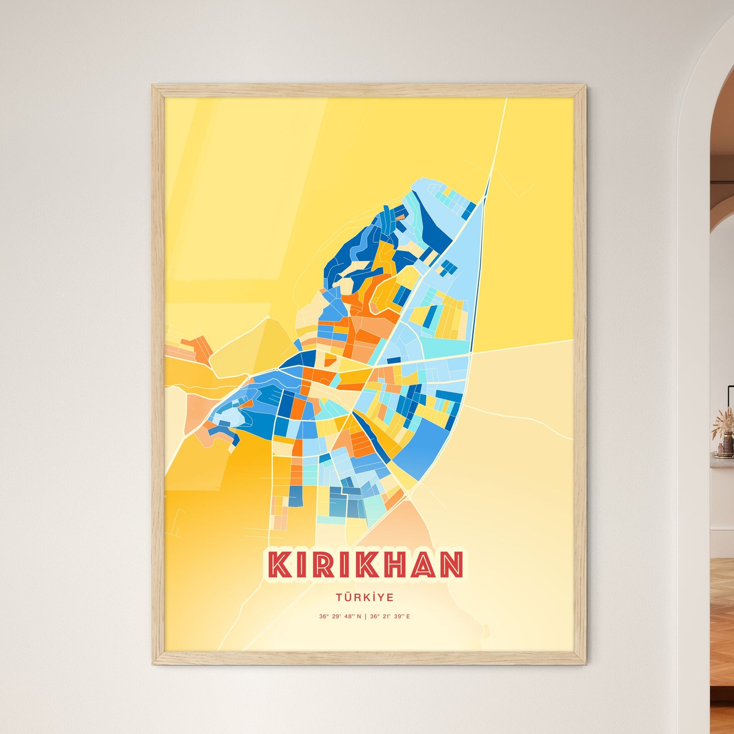 Colorful KIRIKHAN TURKEY Fine Art Map Blue Orange