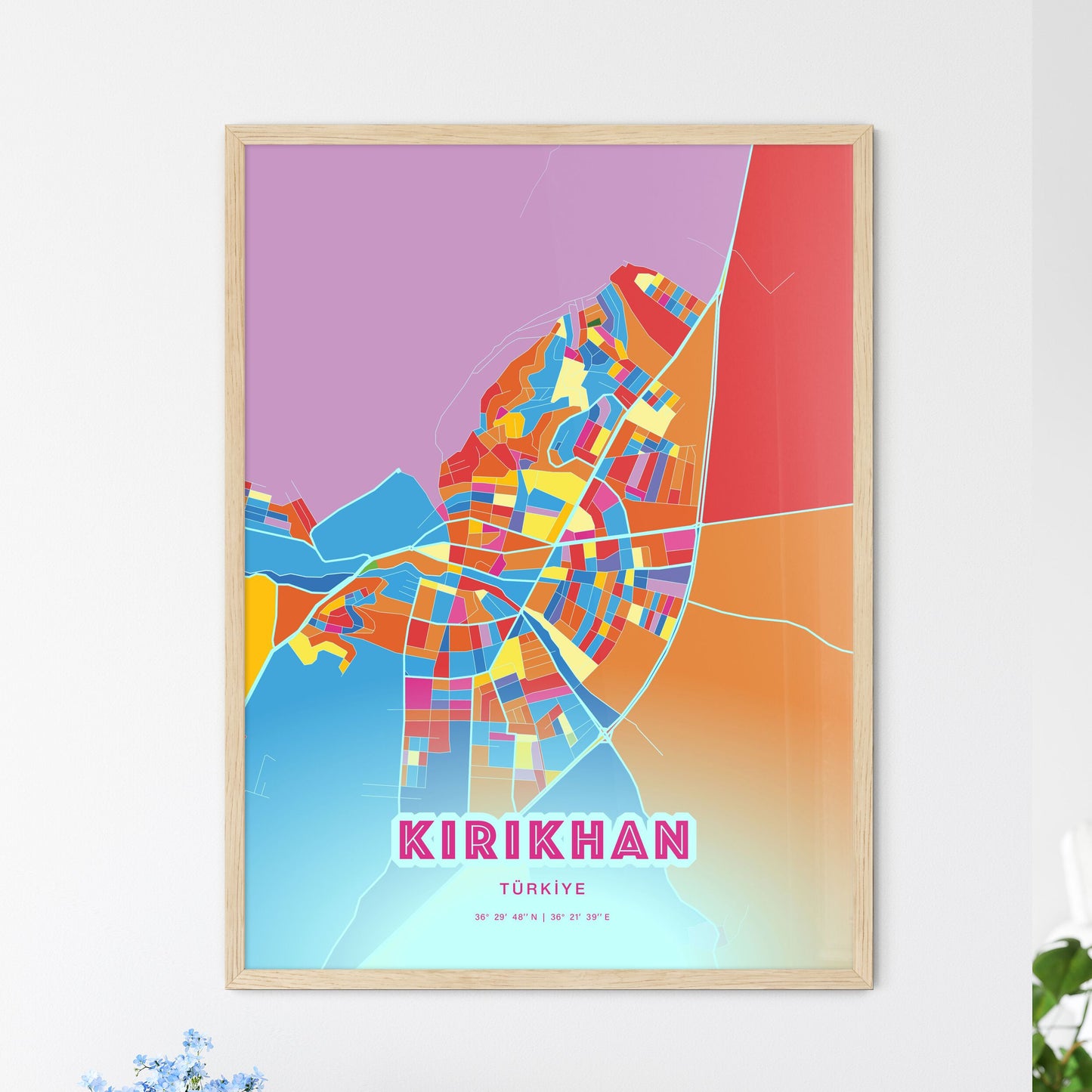 Colorful KIRIKHAN TURKEY Fine Art Map Crazy Colors