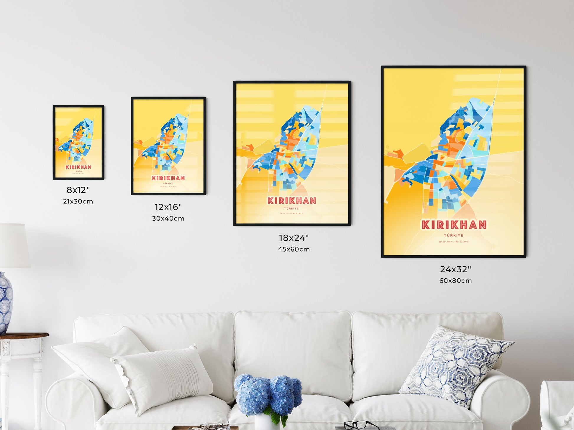 Colorful KIRIKHAN TURKEY Fine Art Map Blue Orange