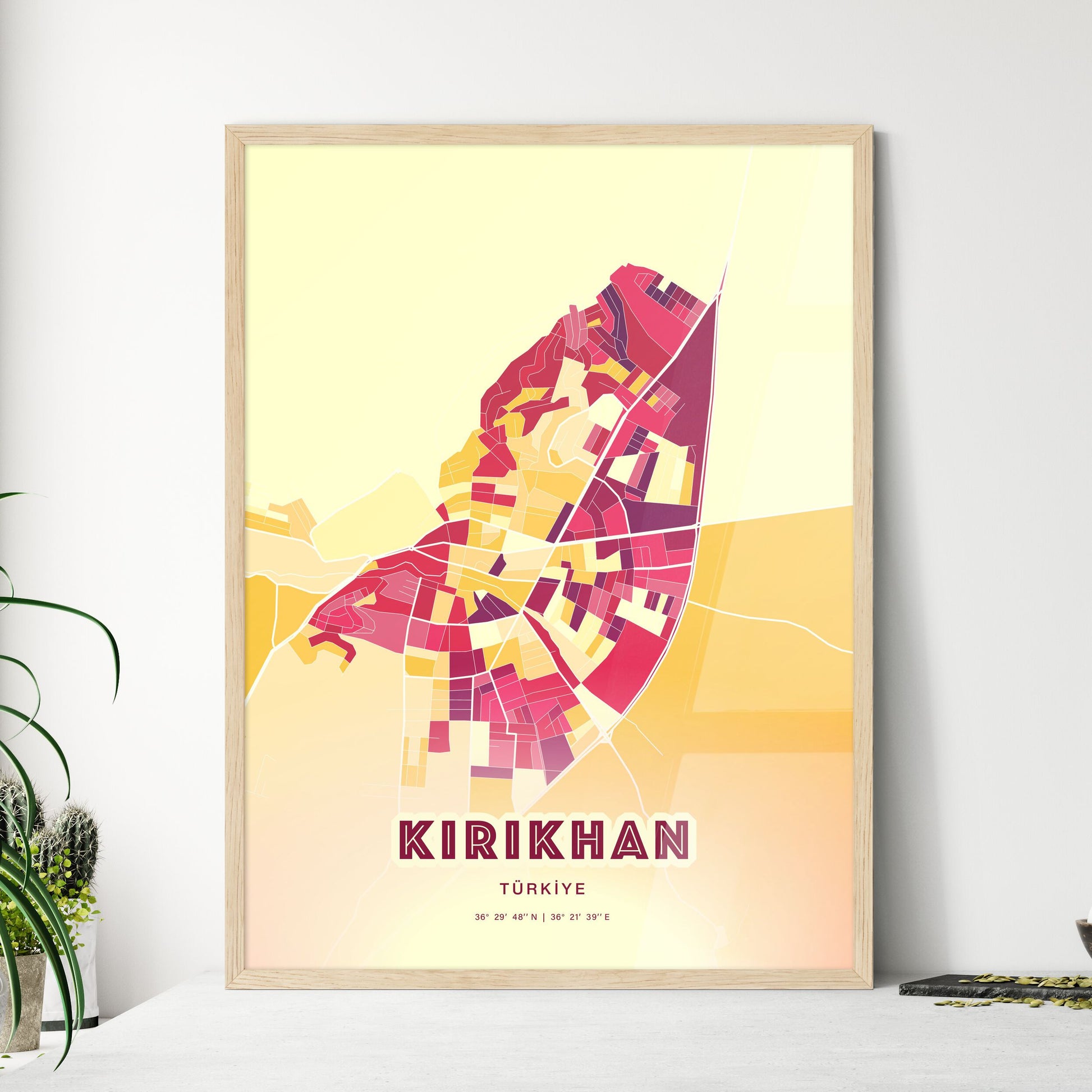 Colorful KIRIKHAN TURKEY Fine Art Map Hot Red