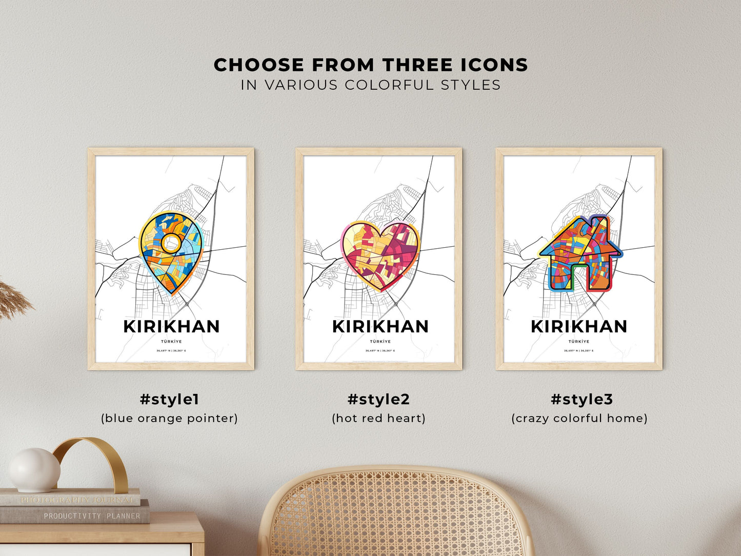 Kirikhan Turkey maps with colorful icons