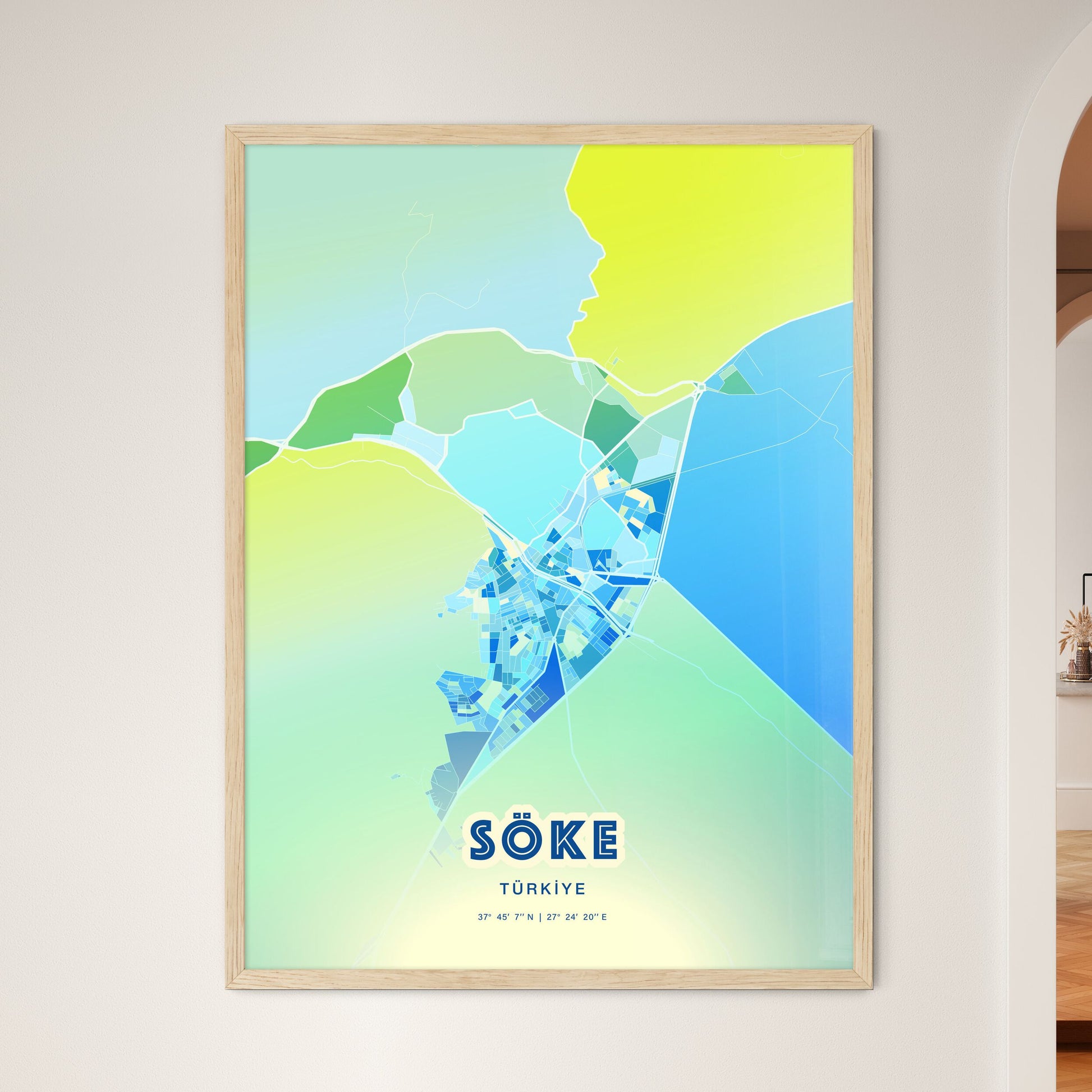 Colorful SÖKE TURKEY Fine Art Map Cool Blue