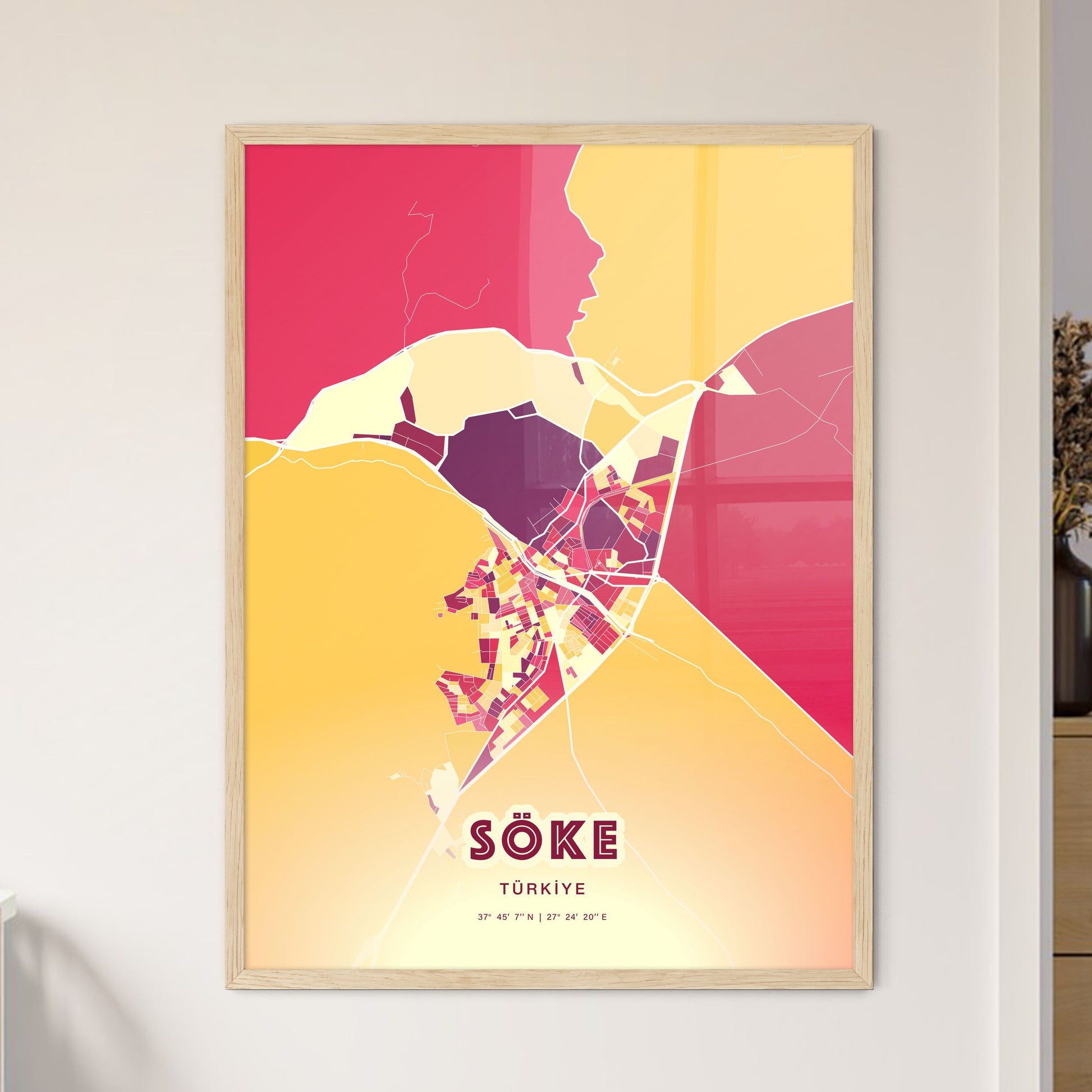 Colorful SÖKE TURKEY Fine Art Map Hot Red