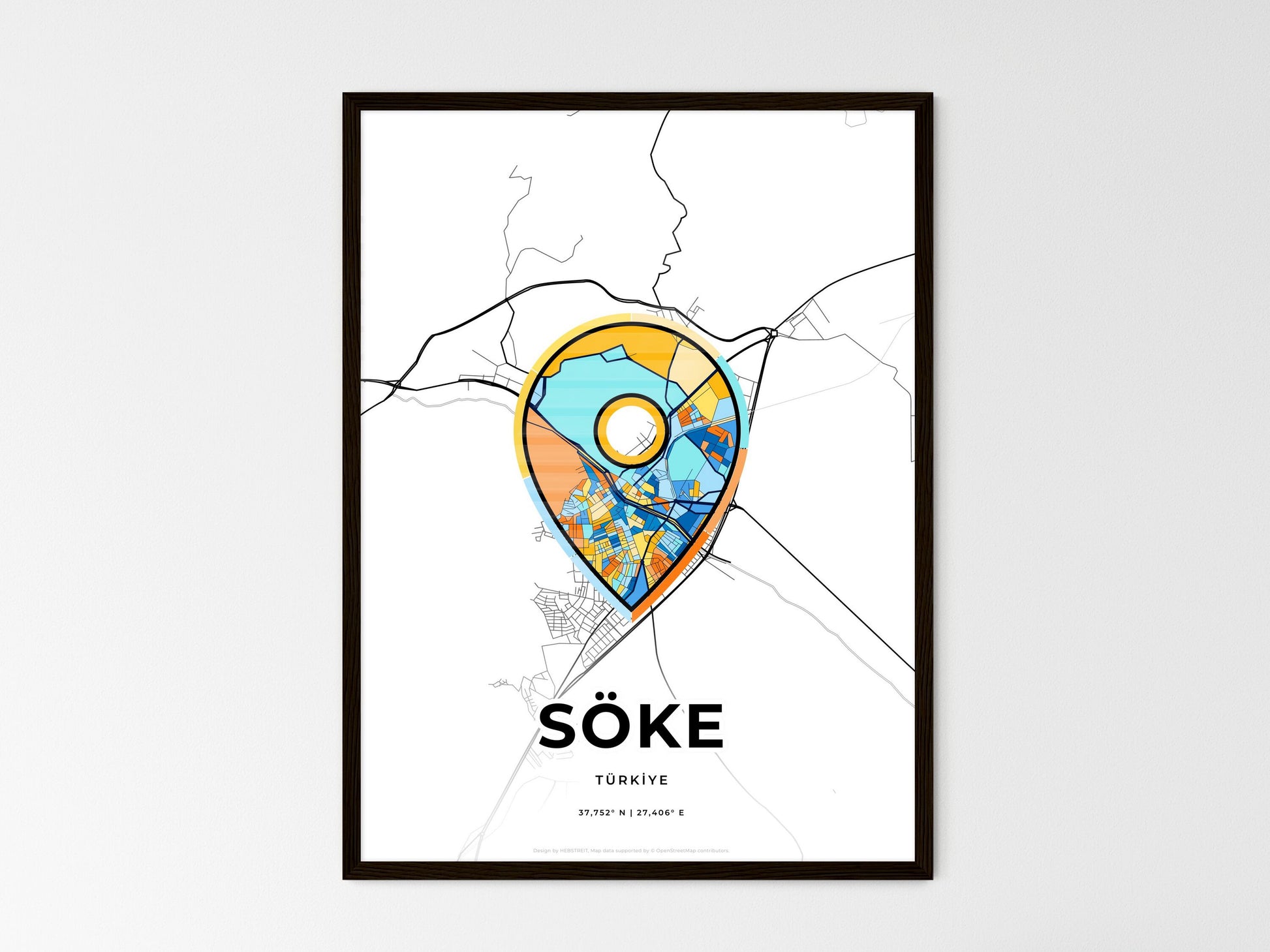 Söke Turkey wedding art map with pointer icon