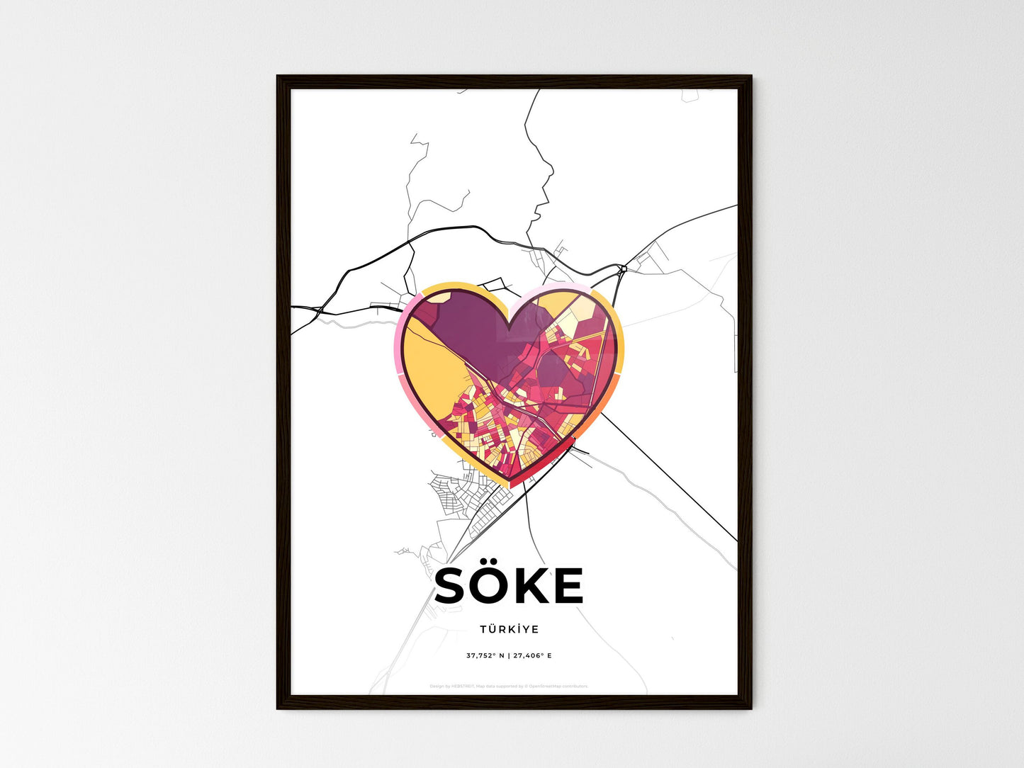 Söke Turkey wedding art map with heart icon