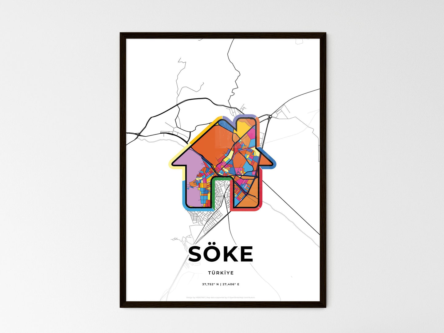 Söke Turkey wedding art map with home icon