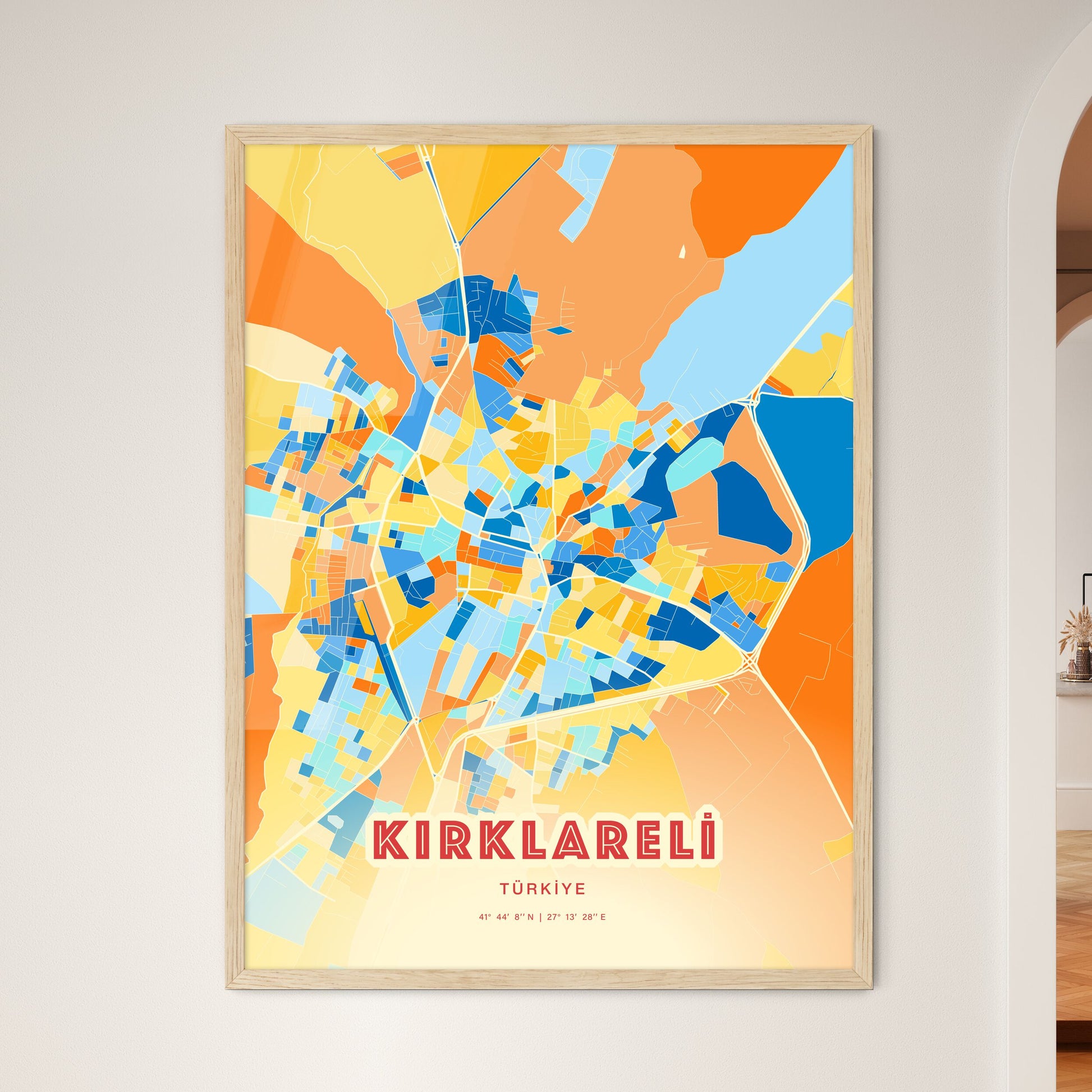 Colorful KIRKLARELI TURKEY Fine Art Map Blue Orange