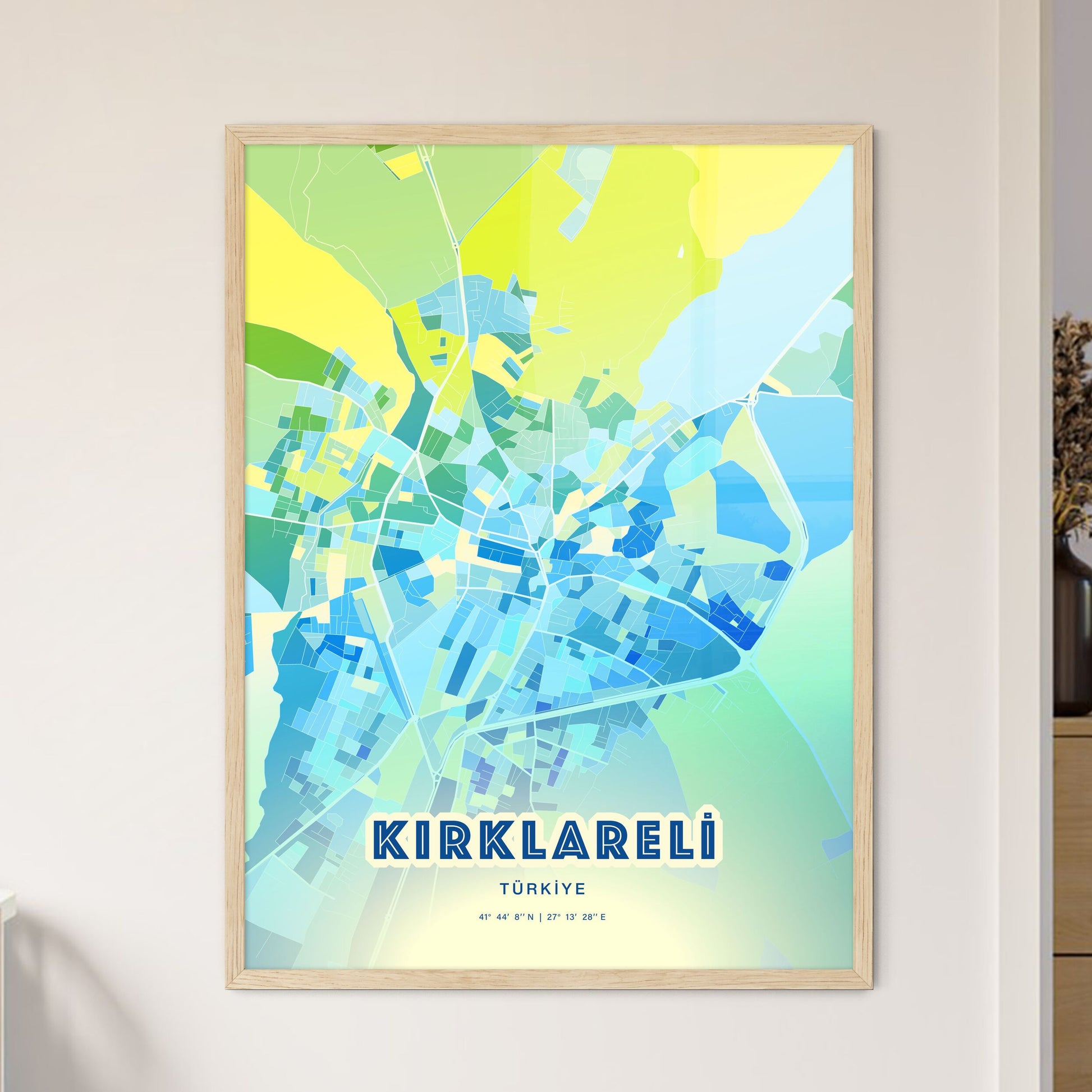 Colorful KIRKLARELI TURKEY Fine Art Map Cool Blue