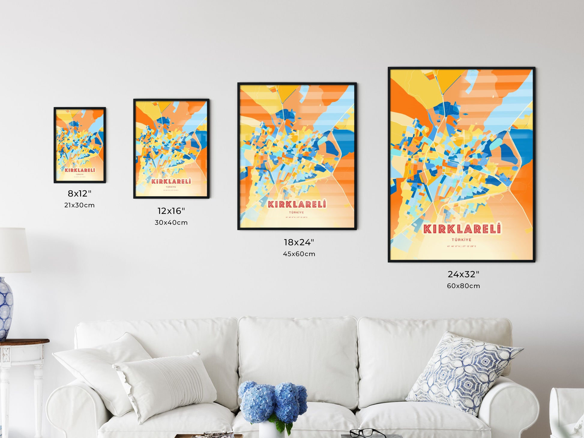 Colorful KIRKLARELI TURKEY Fine Art Map Blue Orange