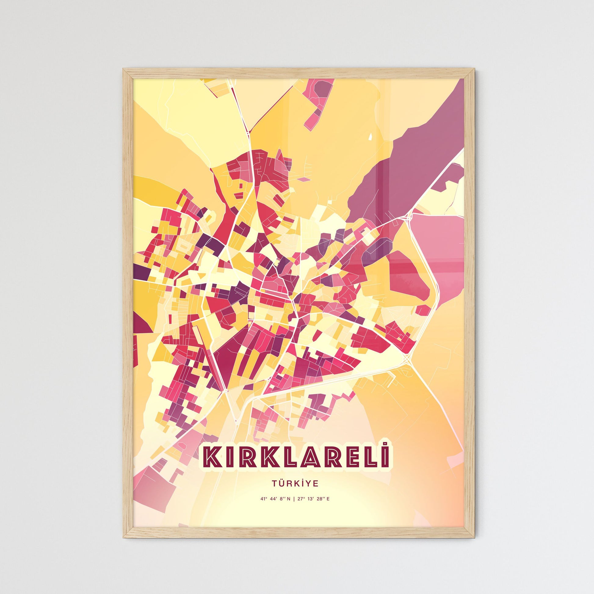 Colorful KIRKLARELI TURKEY Fine Art Map Hot Red