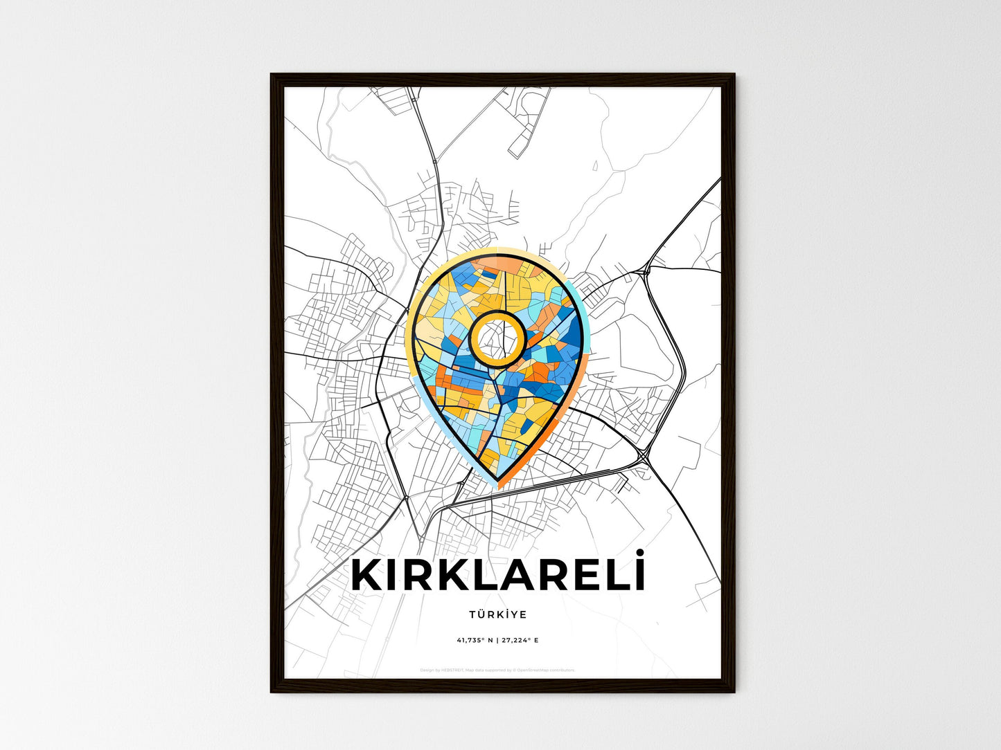Kirklareli Turkey wedding art map with pointer icon