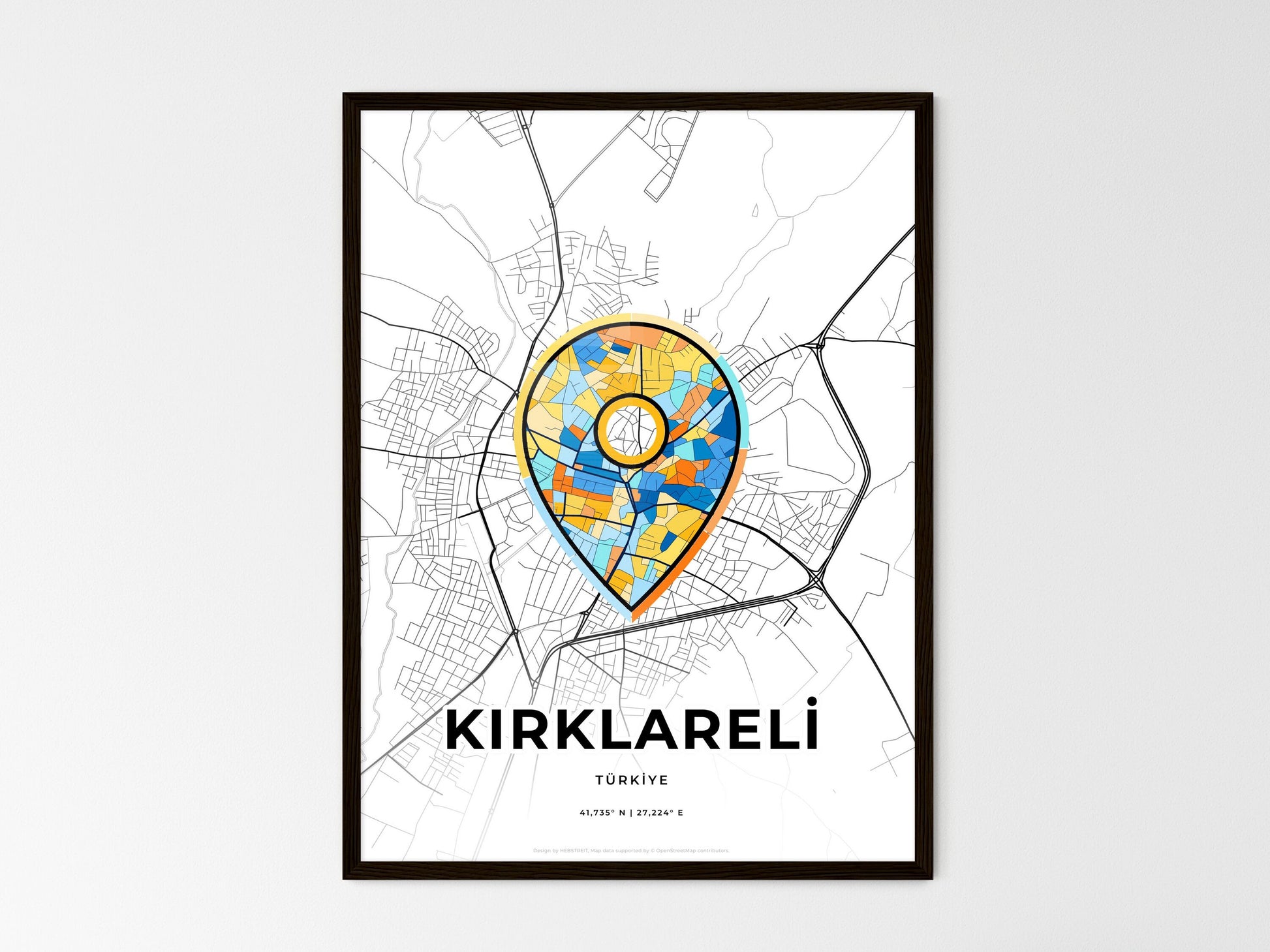 Kirklareli Turkey wedding art map with pointer icon
