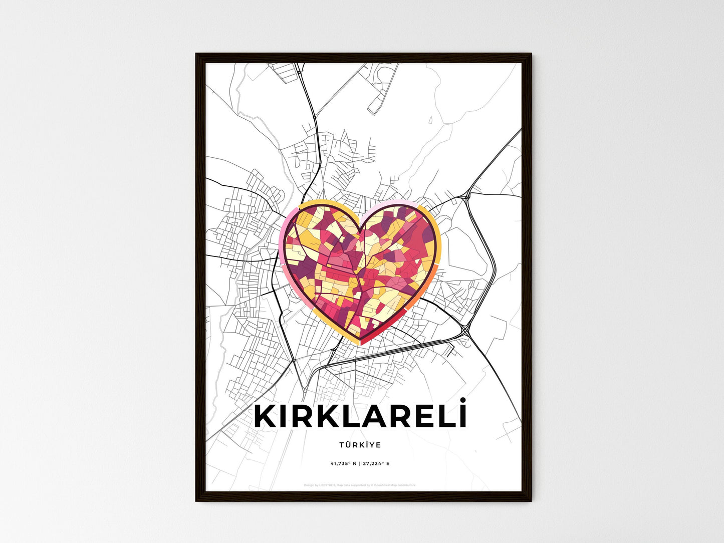 Kirklareli Turkey wedding art map with heart icon