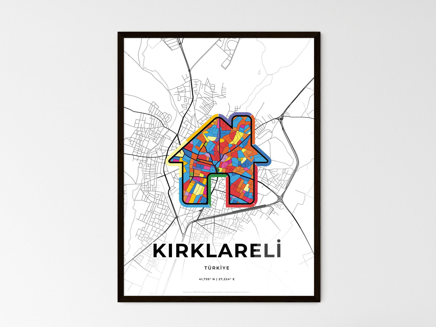 Kirklareli Turkey wedding art map with home icon