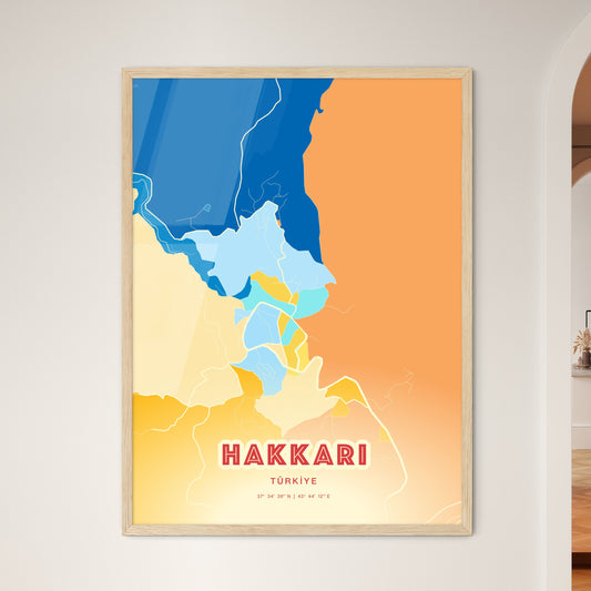 Colorful HAKKÂRI TURKEY Fine Art Map Blue Orange