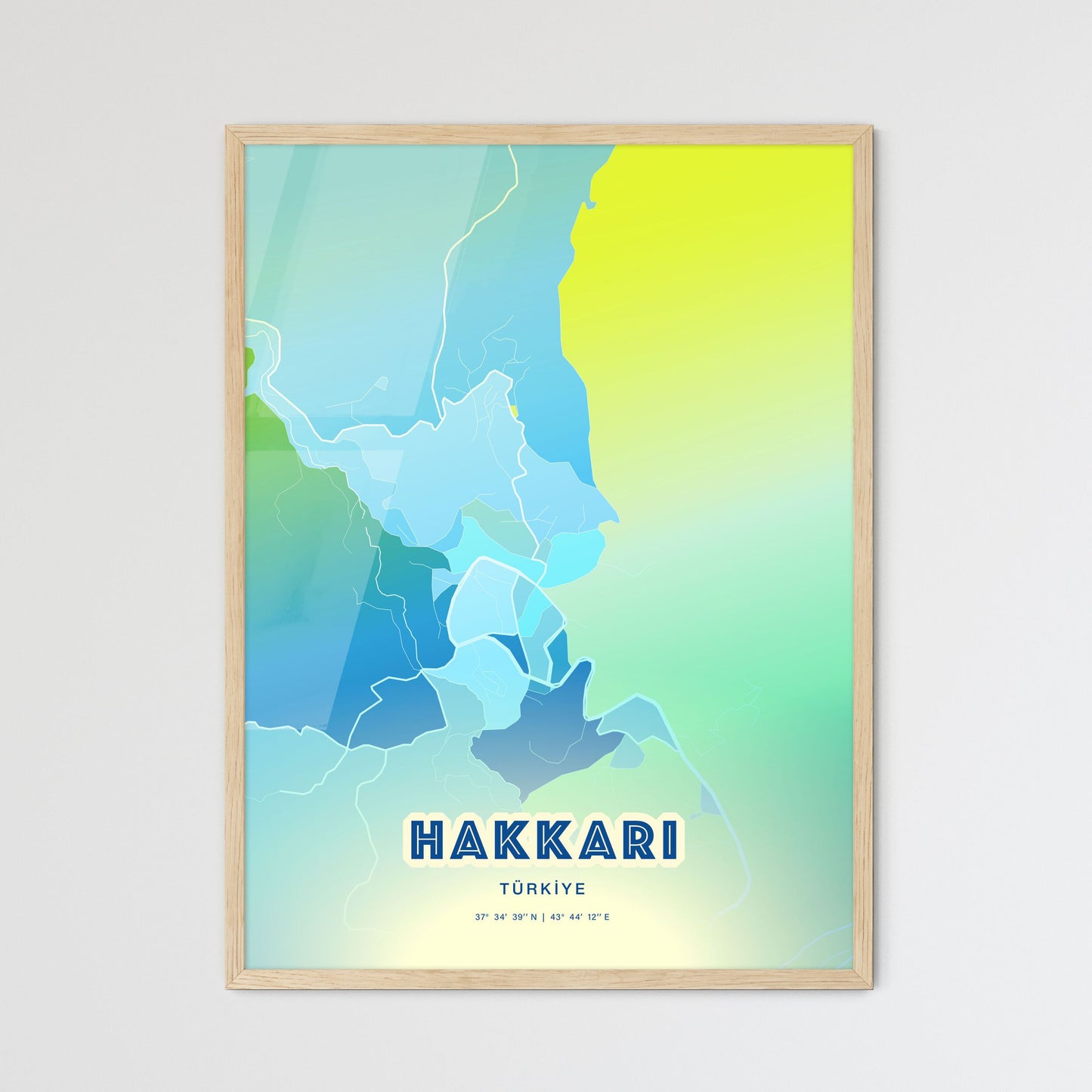 Colorful HAKKÂRI TURKEY Fine Art Map Cool Blue