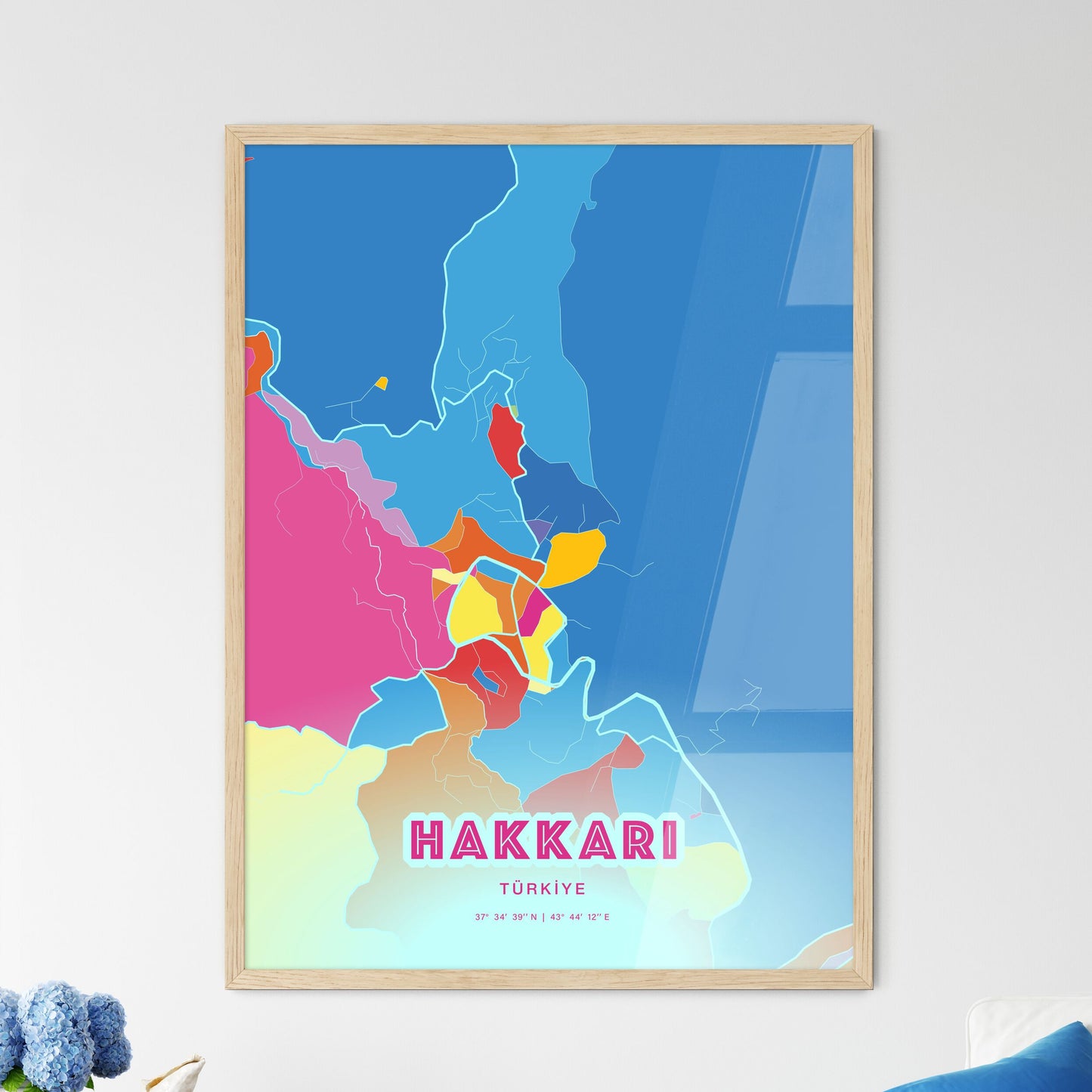 Colorful HAKKÂRI TURKEY Fine Art Map Crazy Colors