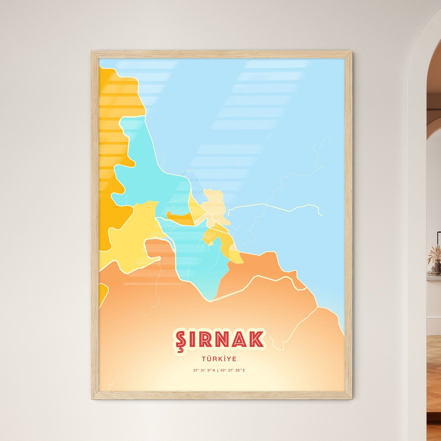 Colorful ŞIRNAK TURKEY Fine Art Map Blue Orange