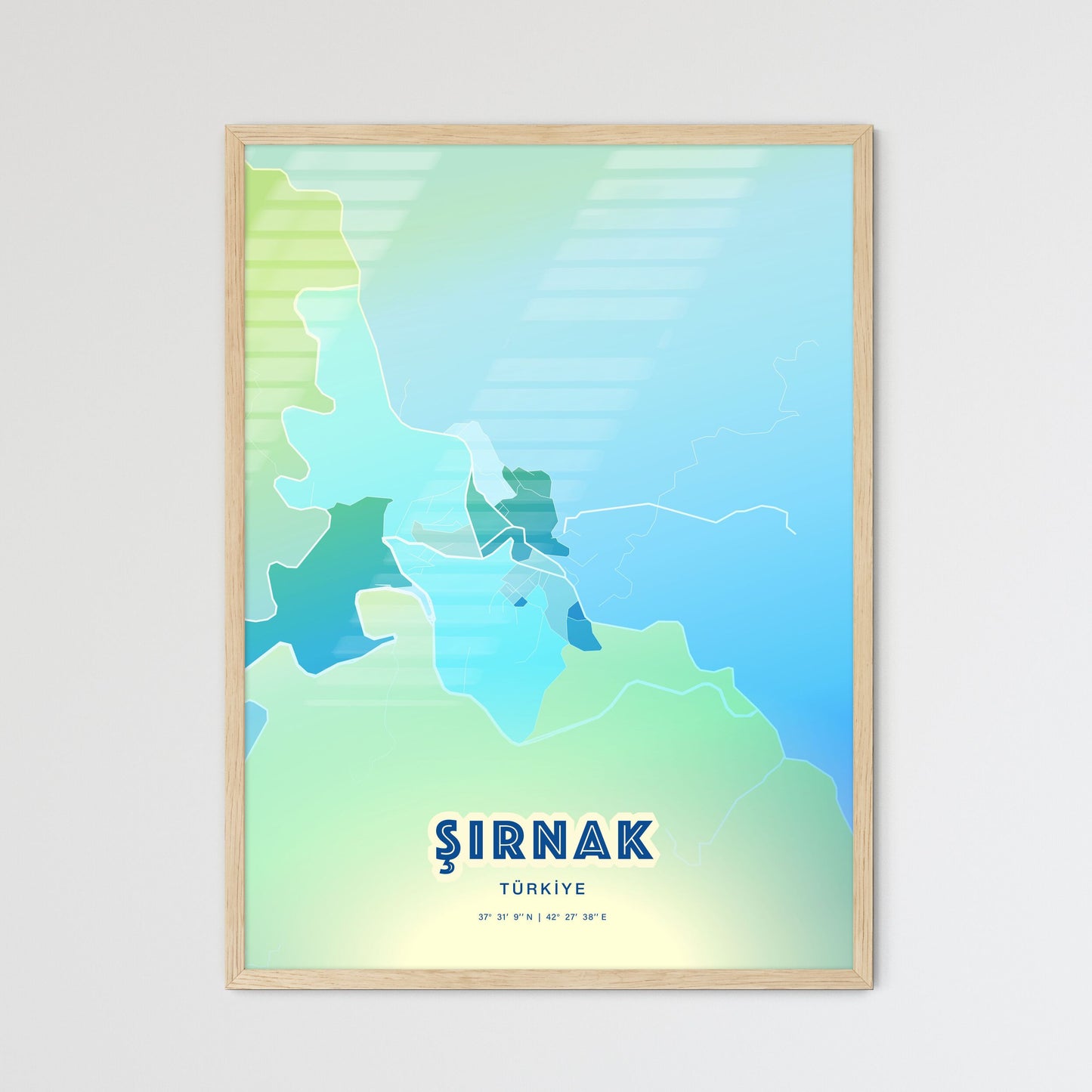 Colorful ŞIRNAK TURKEY Fine Art Map Cool Blue