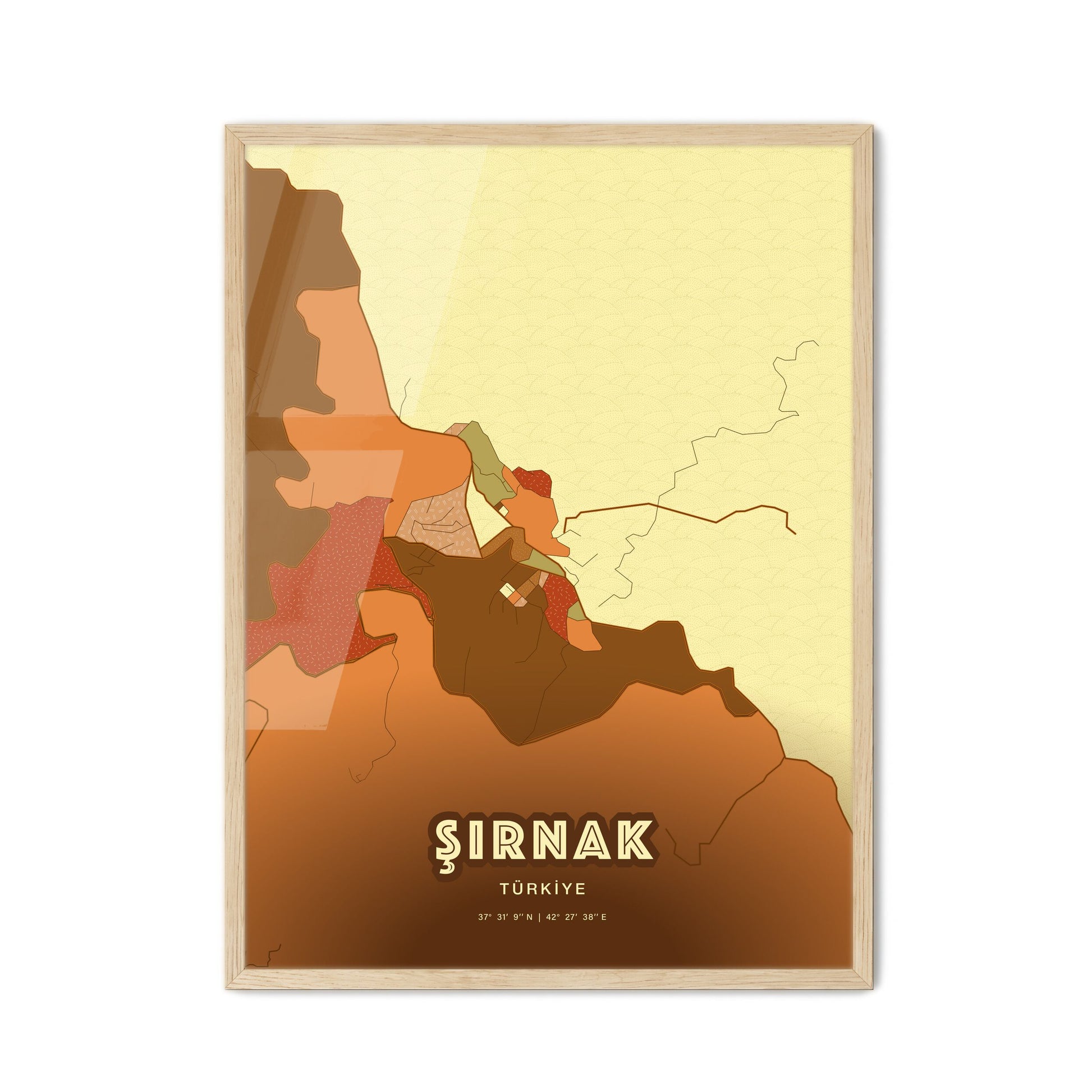 Colorful ŞIRNAK TURKEY Fine Art Map Farmhouse