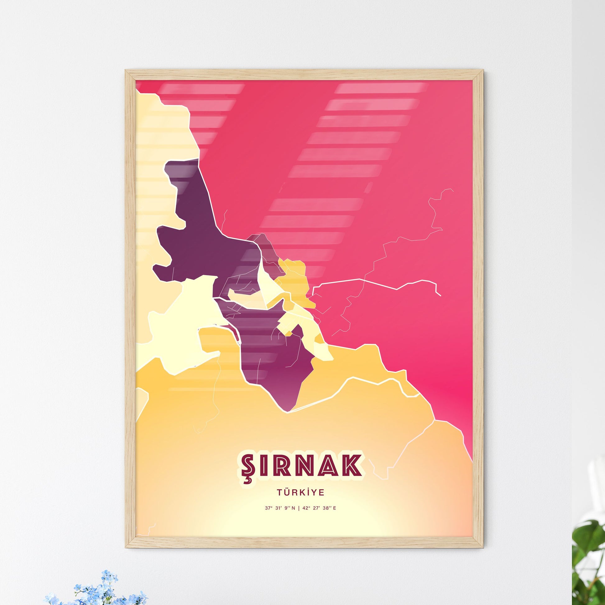 Colorful ŞIRNAK TURKEY Fine Art Map Hot Red