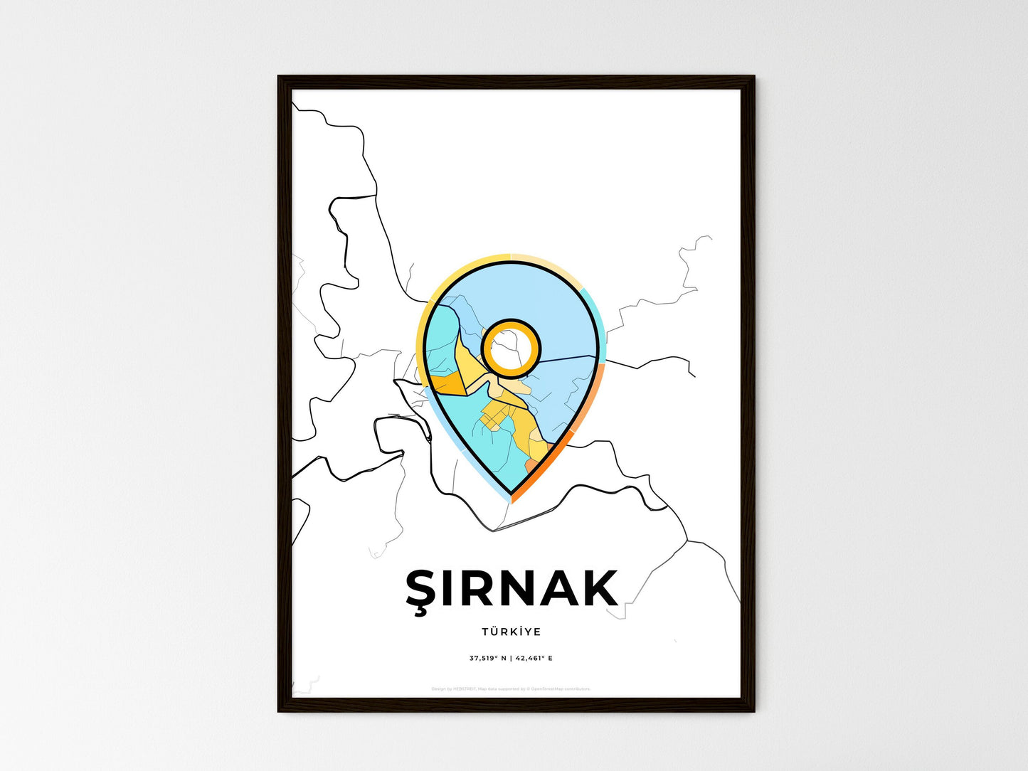 Şirnak Turkey wedding art map with pointer icon