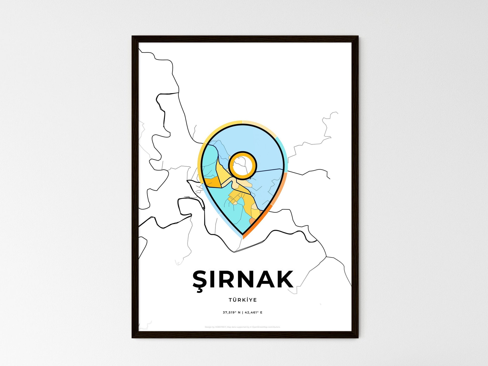 Şirnak Turkey wedding art map with pointer icon