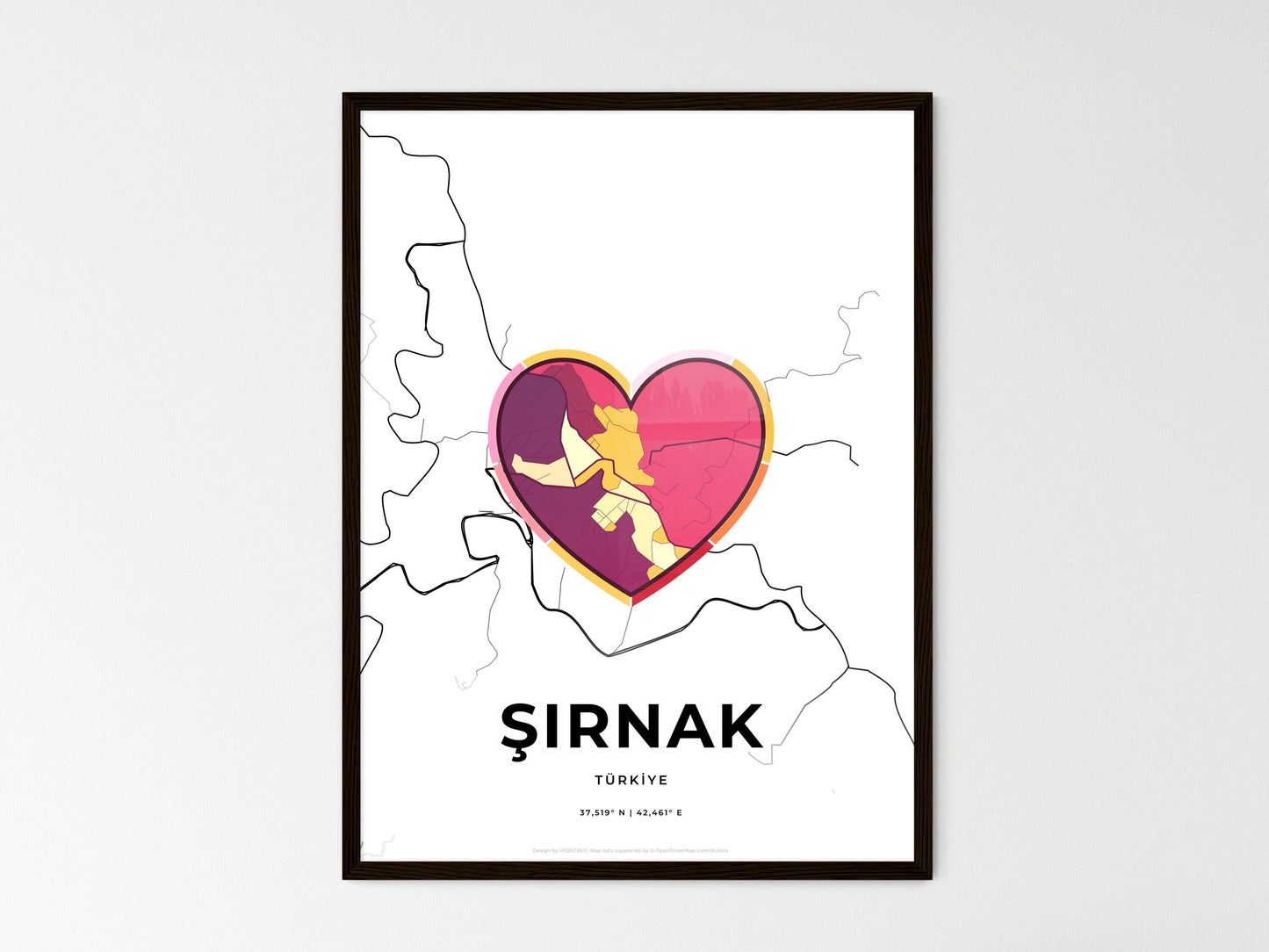 Şirnak Turkey wedding art map with heart icon