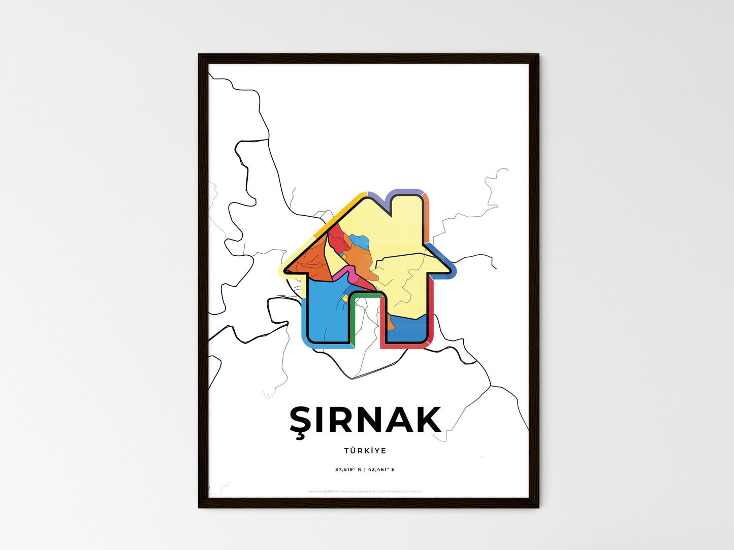 Şirnak Turkey wedding art map with home icon