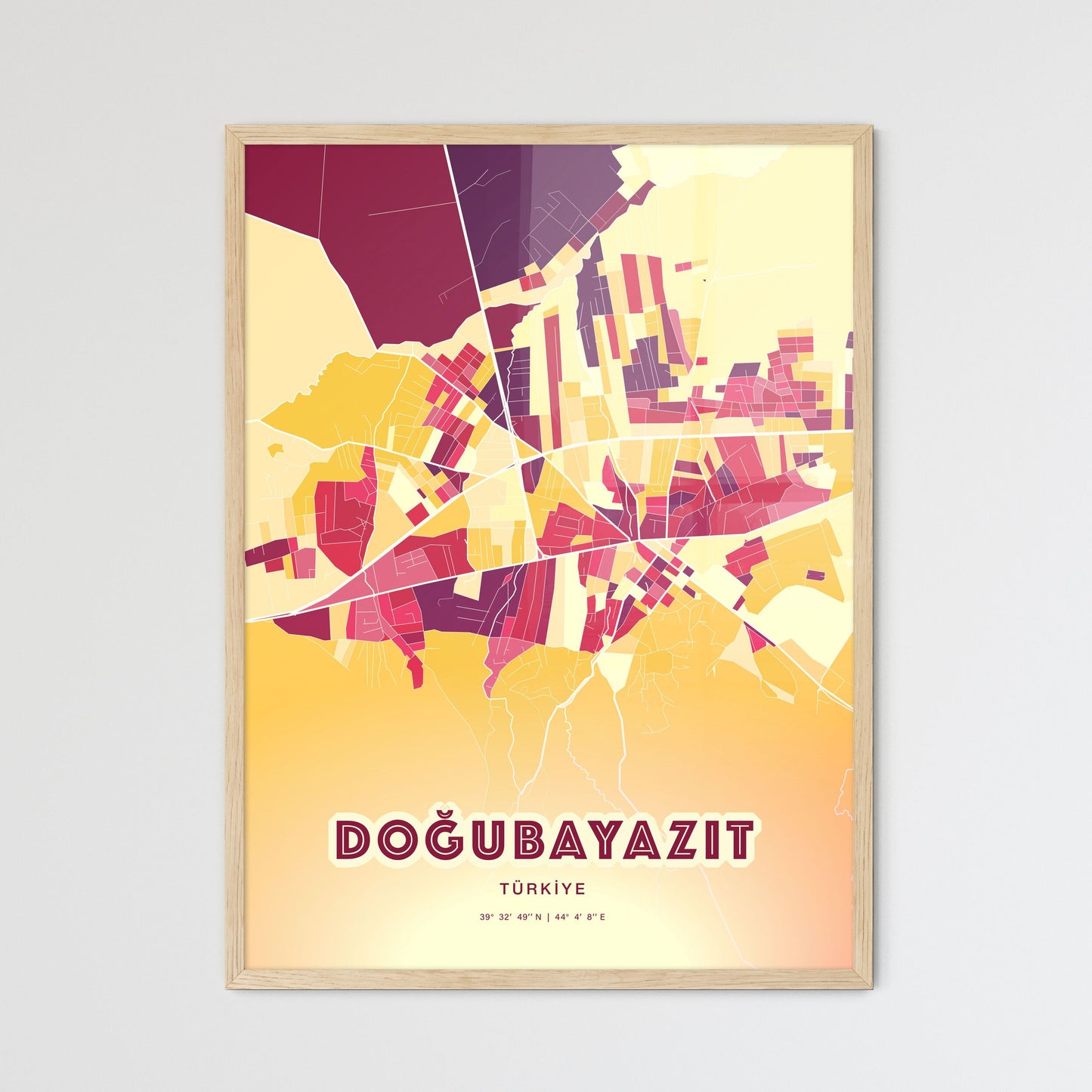 Colorful DOĞUBAYAZIT TURKEY Fine Art Map Hot Red