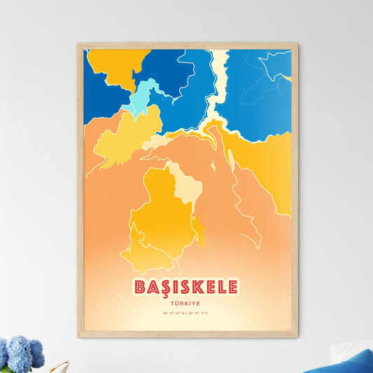 Colorful BAŞISKELE TURKEY Fine Art Map Blue Orange