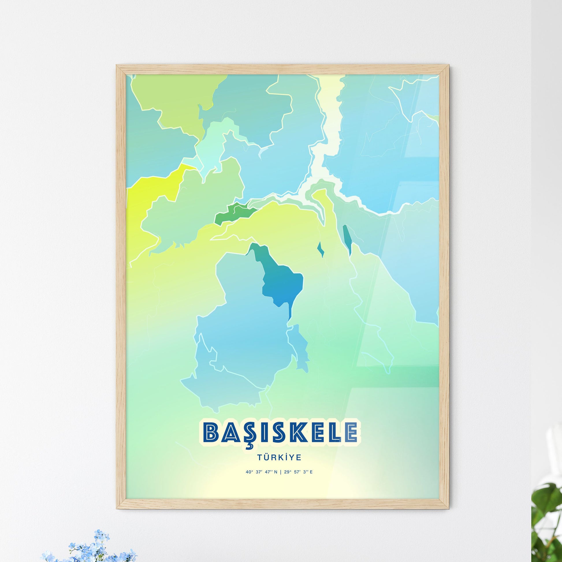 Colorful BAŞISKELE TURKEY Fine Art Map Cool Blue