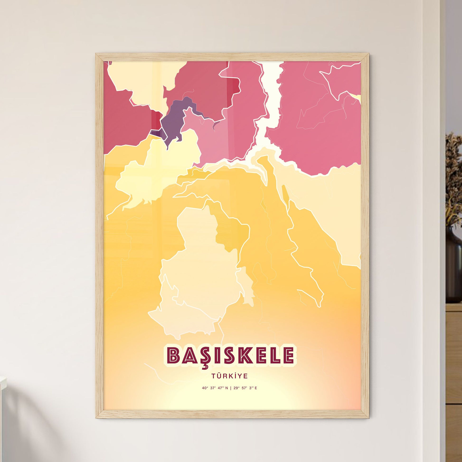 Colorful BAŞISKELE TURKEY Fine Art Map Hot Red