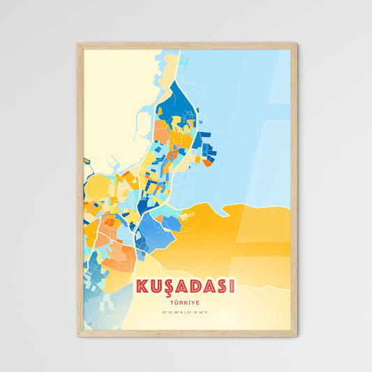 Colorful KUŞADASI TURKEY Fine Art Map Blue Orange