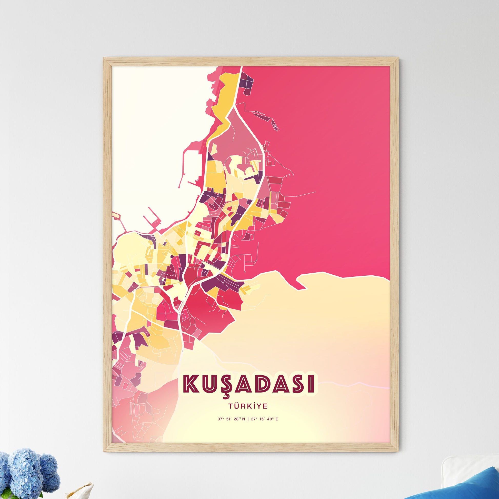 Colorful KUŞADASI TURKEY Fine Art Map Hot Red