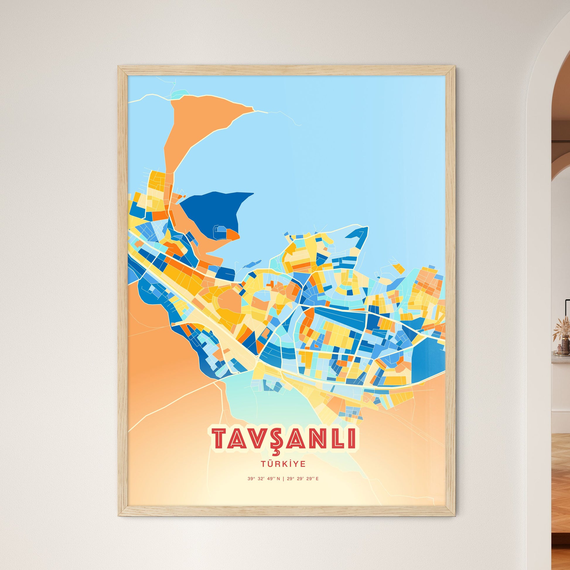 Colorful TAVŞANLI TURKEY Fine Art Map Blue Orange