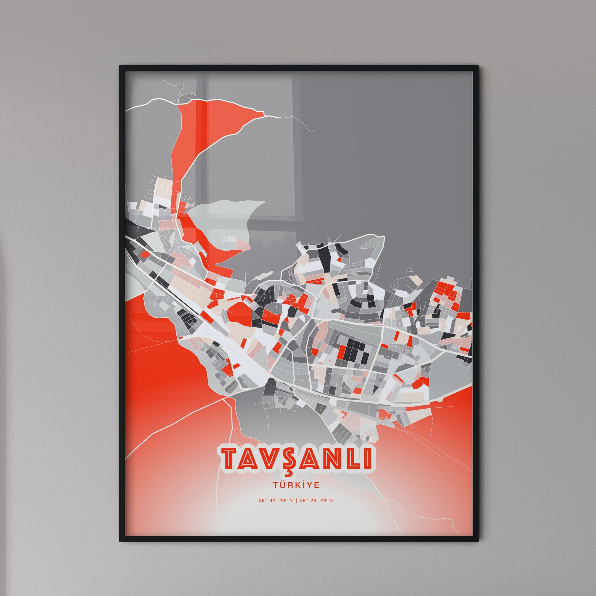 Colorful TAVŞANLI TURKEY Fine Art Map Modern