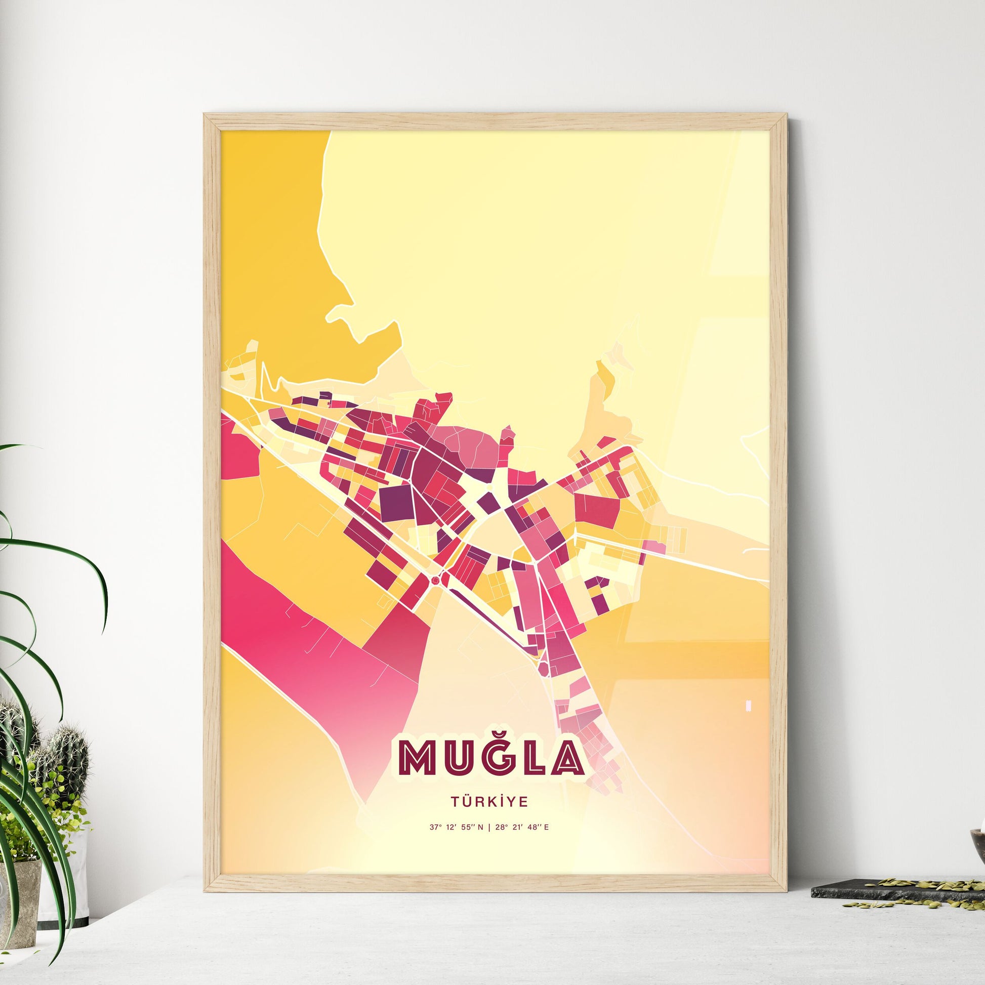 Colorful MUĞLA TURKEY Fine Art Map Hot Red