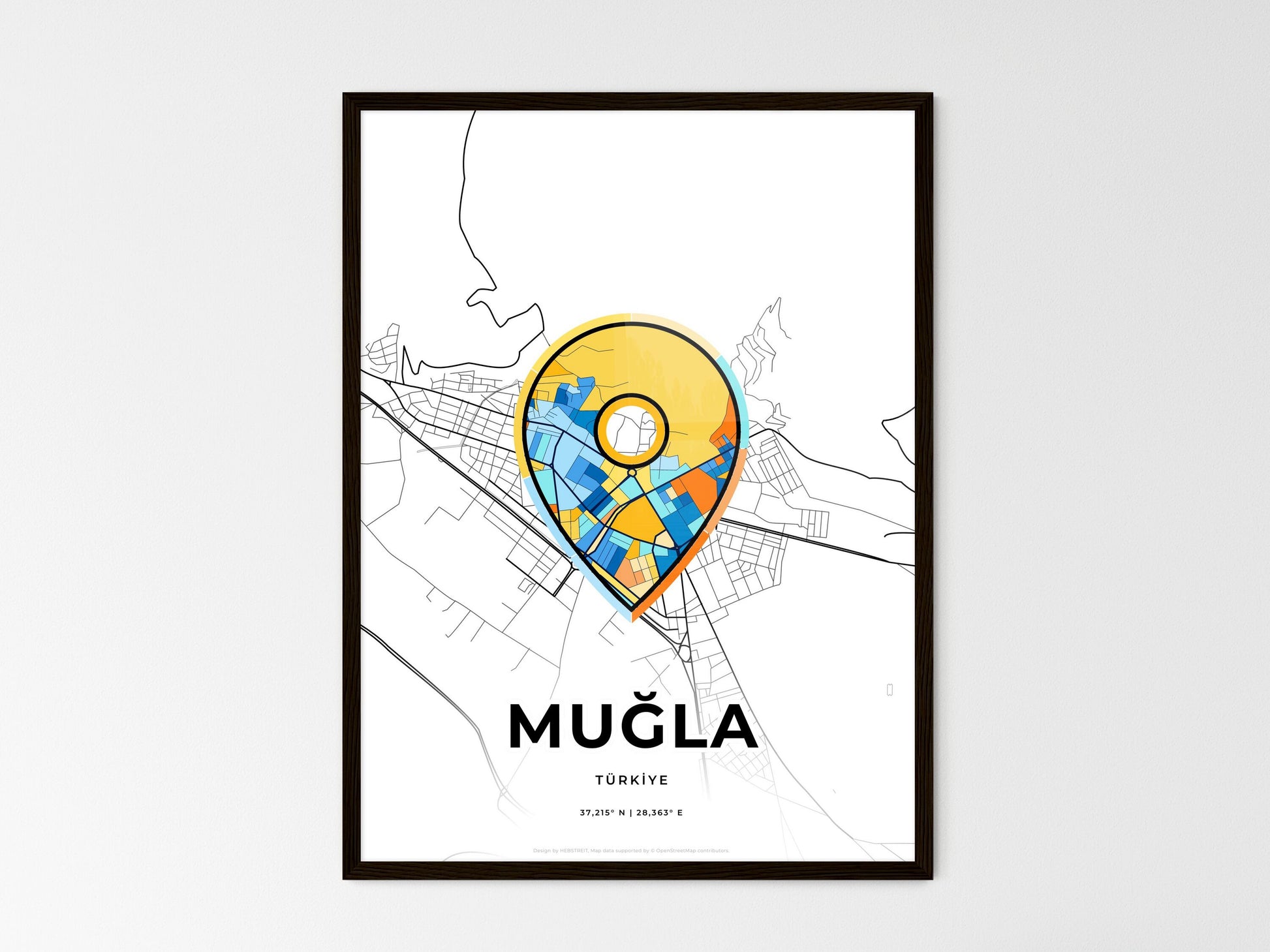 Muğla Turkey wedding art map with pointer icon