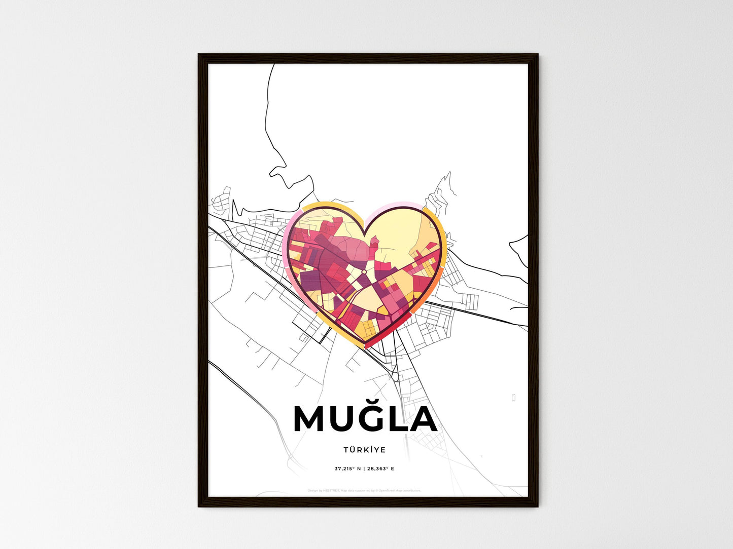 Muğla Turkey wedding art map with heart icon