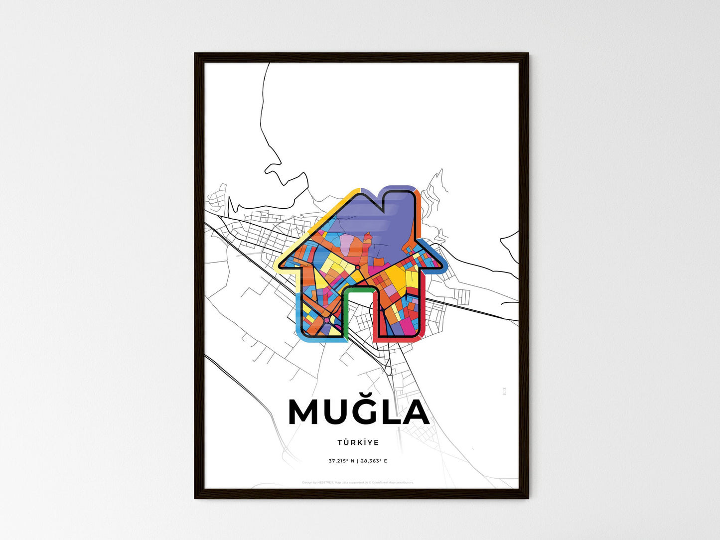 Muğla Turkey wedding art map with home icon