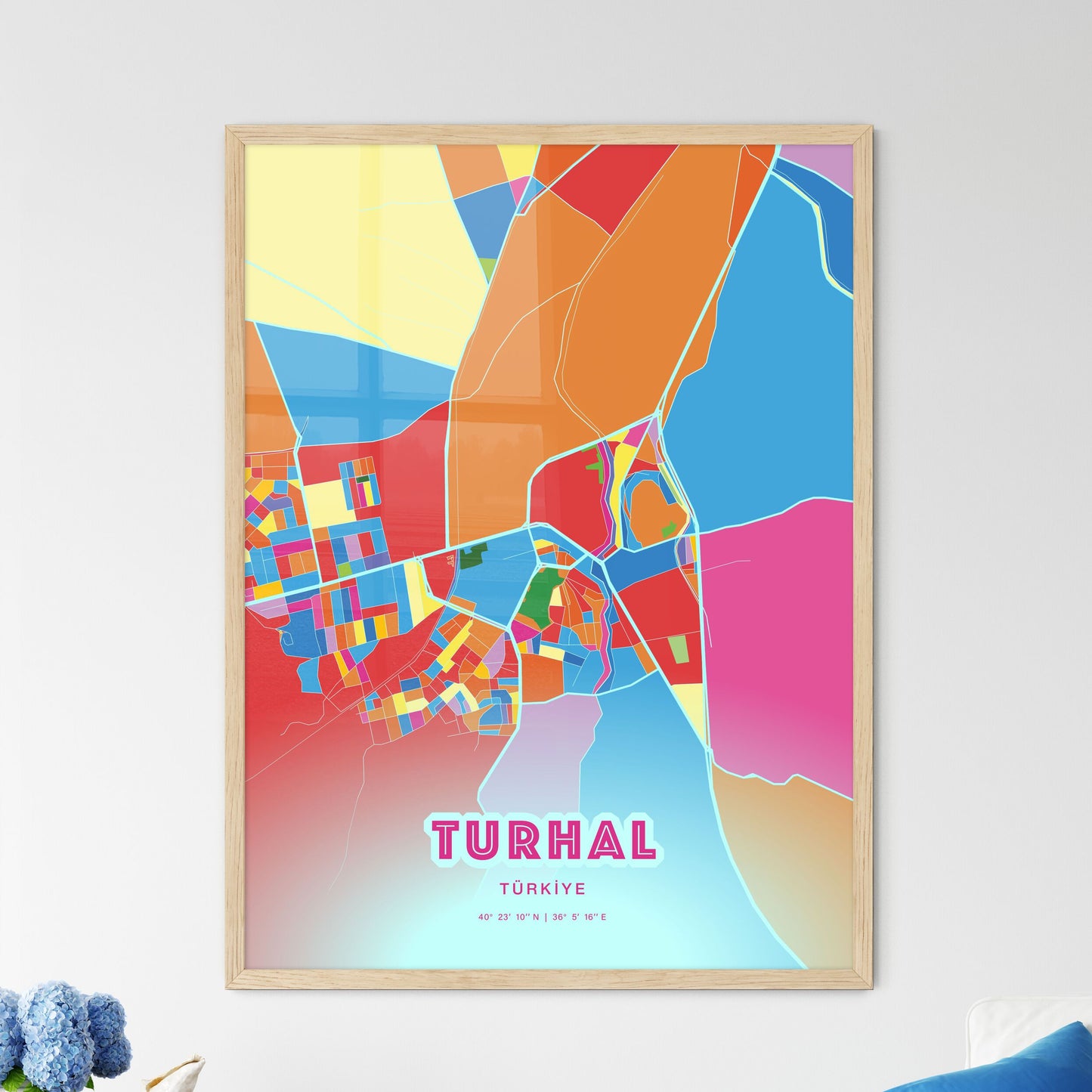Colorful TURHAL TURKEY Fine Art Map Crazy Colors