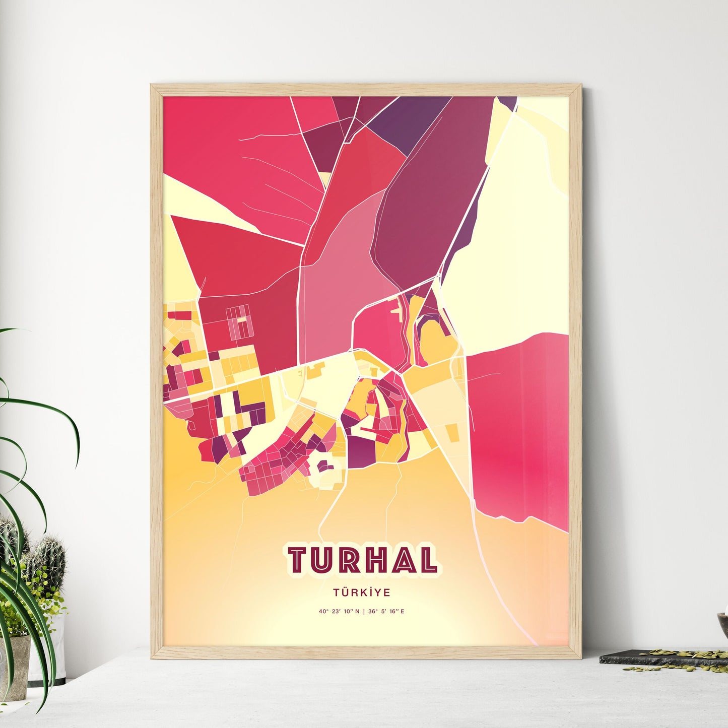 Colorful TURHAL TURKEY Fine Art Map Hot Red