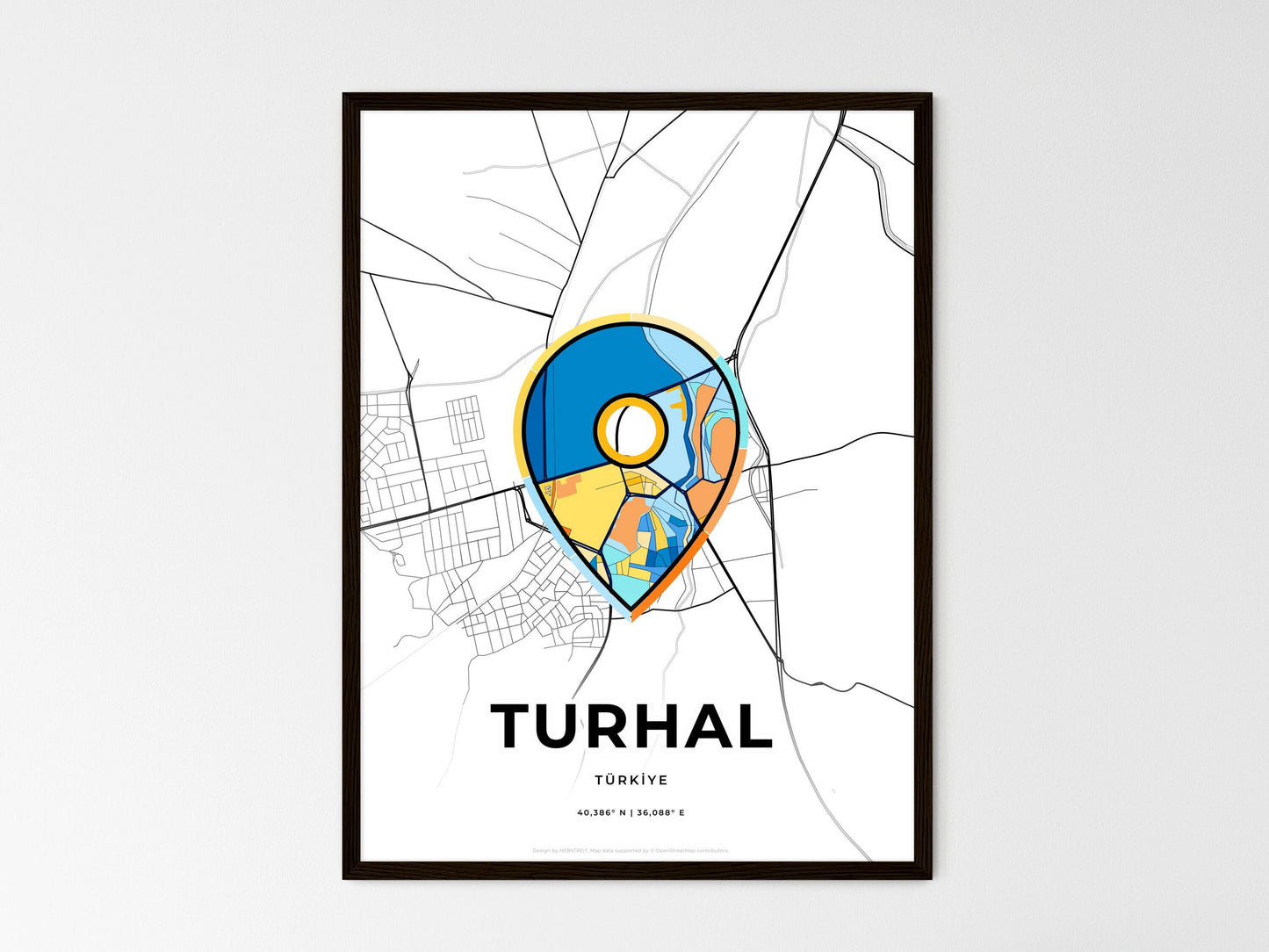 TURHAL TURKEY minimal art map with a colorful icon. Where it all began, Couple map gift. Style 1