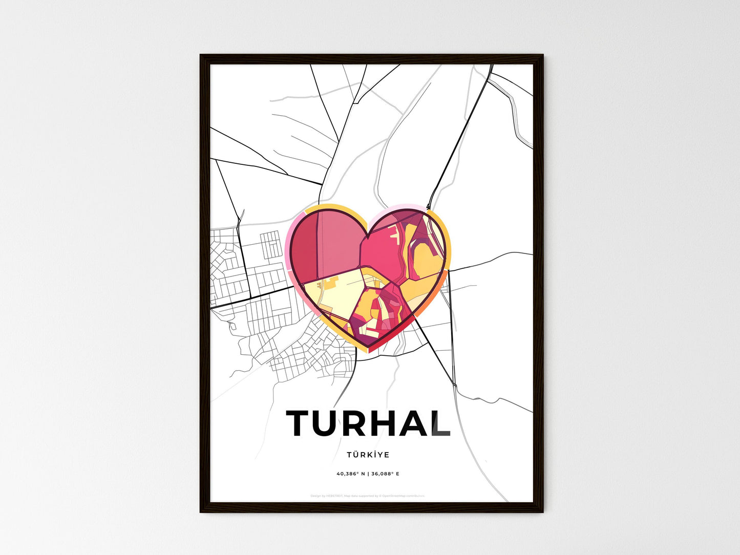 TURHAL TURKEY minimal art map with a colorful icon. Where it all began, Couple map gift. Style 2