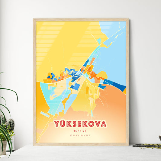 Colorful YÜKSEKOVA TURKEY Fine Art Map Blue Orange