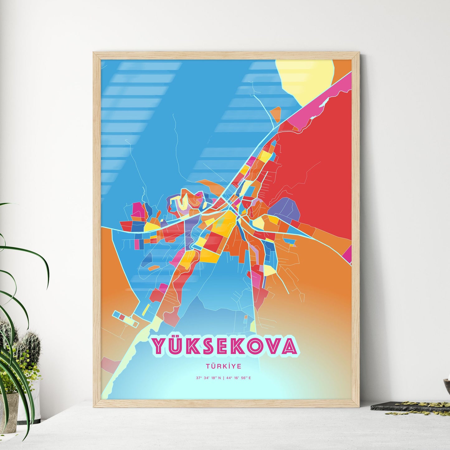 Colorful YÜKSEKOVA TURKEY Fine Art Map Crazy Colors